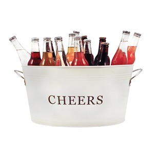 White <b>Metal</b> Ice <b>Bucket</b> <b>with</b> Handles Cheers Letter Round Beverage Cooler Tub Party Drink Chiller - Product Image 3