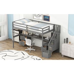 Letto a soppalco grigio singolo con scrivania integrata e doppi cassetti contenitore - Set camera da letto - Product Image 5