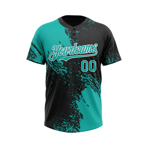 เสื้อเบสบอลแบบสั่งทำ 2 กระดุม พิมพ์ลายแบบ Sublimation สีเขียวดำ ชุดทีม ระบายเหงื่อได้ดี ชุดกีฬา OEM ODM - Product Image 1