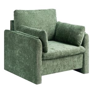 Poltrona Moderna Verde con Cuscino Spesso, Schienale Arcuato, Braccioli in Tessuto, Sedia Imbottita per Soggiorno con Caratteristiche Speciali - Product Image 1