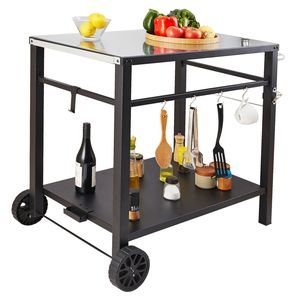 Carrello Modulare da Esterno a Doppio Ripiano per Barbecue, Tavolo Portatile per Preparazione Cibo, Piano in Ferro Multifunzionale per Campeggio - Product Image 6