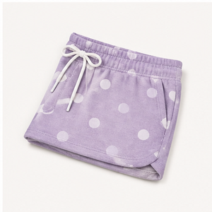 Pantalones Cortos de Salón para Mujer, Personalizados, Color Lila Morado con Puntos, Corte en A, con Cordón Ajustable, Ligeros, de Felpa Francesa, WPSHORT-0003 - Product Image 2