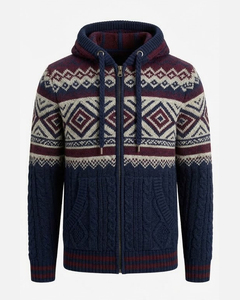 Custom Men's Winter Knitted Hoodie Thermal Fleece Lined <b>Waterproof</b> Pocket Drop Shoulder Oversized Heavy Cotton Sweatshirts - Product Image 3