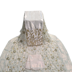 Tissu blanc de luxe Fransawi Dirac 100% polyester, lourd, brodé de motifs floraux et de sequins, élégant, pour mariage africain et tenues de soirée - Product Image 1