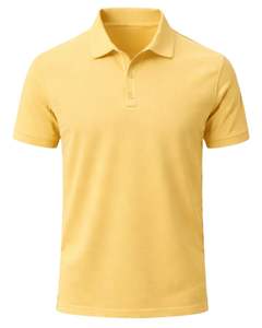 เสื้อโปโลผู้ชายสีเหลืองอ่อนแบบกำหนดเอง ผ้าฝ้าย ทรงคลาสสิก แขนสั้น สวมใส่สบายในฤดูร้อน รับทำโลโก้ตามสั่ง ผู้ผลิต OEM ขายส่ง - Product Image 1