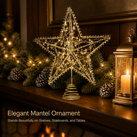 Décor de Noël pour la maison : Étoile lumineuse à LED à piles avec base à ressort pour le sommet de l'arbre