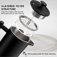 Cafetière à piston BERTILLE anti-goutte, durable, multi-capacités, noire, en acier inoxydable 304