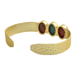 Gold Plated Cuff <b>Bracelet</b> With Coral and Turquoise Oval Stones Bohemia Style Unisex Jewelry Imitation stones - Product Image 4