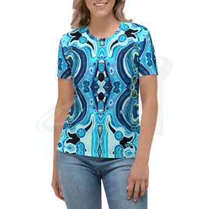 Women's Blue <b>Abstract</b> <b>Print</b> Crew Neck Short Sleeve T-Shirt Regular Fit Casual Woven 100% Polyester Spring Summer Style - Product Image 1