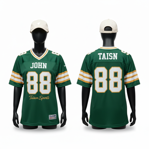 เสื้อฟุตบอลอเมริกันหญิง ผ้าโพลีเอสเตอร์ตาข่ายพรีเมียม 180GSM สีครีมขาวแดงเลือดหมู แถบแขนเสื้อแบบมีลาย  โลโก้แบบซับลิเมชั่นสั่งทำได้ - Product Image 4