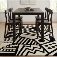Bester Preis Moderner Geometrischer Teppich Rechteckig Beige Schwarz Abstraktes Muster Flachflor Rutschfeste Gummiunterseite für Wohnzimmer