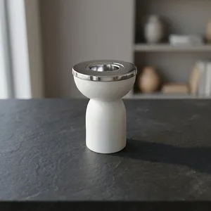 Brûleur à Bakhoor en métal blanc avec une base cylindrique élégante et une insertion de bordure argentée polie, idéal pour la fragrance d'intérieur moderne - Product Image 6