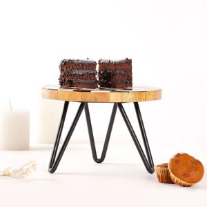 Wooden Cake Stand Round Dessert Display Rack Geometric Pattern Metal Legs Suitable for Party Wedding bakeries, cafés, restaurant - Product Image 3