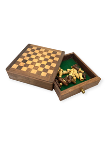 Boîte et plateau d'échecs en bois de 6 pouces, finition naturelle, jeu de stratégie classique pour le divertissement familial et les activités intérieures - Product Image 3