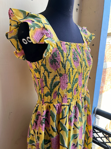 Robe longue vintage en coton indien, imprimée à la main, à motifs floraux, avec col carré, techniques de broderie, robe maxi - Product Image 5