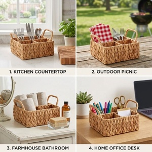 ที่ใส่ภาชนะทำจากผักตบชวา, ตะกร้าใส่ช้อนส้อมแบบสาน, ที่จัดระเบียบภาชนะทำจากเส้นใยธรรมชาติ, งานฝีมือเวียดนามขายส่ง - Product Image 2