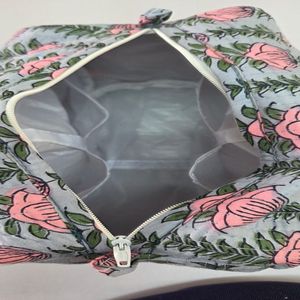 Quilted Cotton Travel & Daily Use <b>Drawstring</b> <b>Toiletry</b> <b>Bag</b> Set of 3 Makeup <b>Bag</b> WashBag - Product Image 3