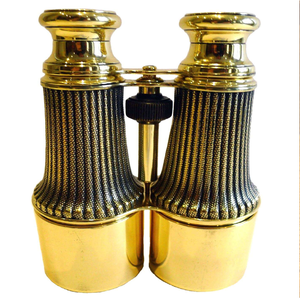 Classic antique brass binocular with textured <b>black</b> leather grip covers and carrying strap, available at wholesale prices. - Product Image 2