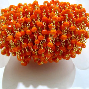 สร้อยลูกประคำหินอัญมณีสีส้มคาลซิโดนีไฮโดรควอตซ์ทรงกลมเหลี่ยมเพชรพลอยขนาด 3-4 มม. - Product Image 3