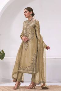 Conjunto Formal de Shalwar Qameez de Organza Bordada, Estilo A-Line, Largo hasta el Suelo, para Mujer, Ropa de Fiesta - Product Image 2