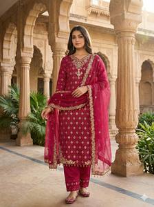 Elegant Fully Stitched GMY <b>Silk</b> <b>Kurta</b> Palazzo Set with Embroidery Work for Women - Product Image 5