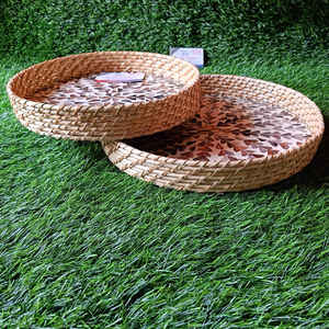 Plateau de service en métal de forme ronde incrusté de nacre pour la décoration intérieure/cuisine avec poignée Ramadan & Diwali Occasion - Product Image 3