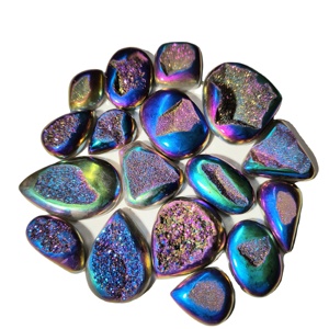 Cabochons en quartz druzy de titane multicolores de haute qualité, pierres précieuses naturelles en vrac, formes variées, 20-45 mm, 10-20 g, pour la fabrication de bijoux - Product Image 4