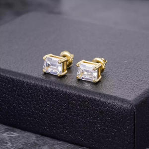 Luxury Emerald Cut Moissanite Diamond <b>Earrings</b> 925 Sterling <b>Silver</b> Gold Plated Stud Jewelry For <b>Men</b> And Women - Product Image 1