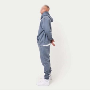 Sudadera con Capucha Azul para Hombre, Corte Holgado, Color Sólido, Diseño con Bolsillos, Ropa Casual de Otoño, Tejido de Felpa, 100% Algodón - Product Image 4