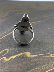 Bague Vintage en Argent 925 avec Multiples Coraux et Pierres Précieuses, Design Floral, Bijoux Fins avec Finition Oxydée, Cadeau de Fiançailles - Product Image 2
