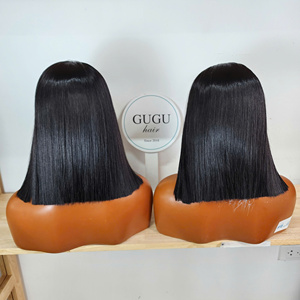 วิกผมบ๊อบ Gugu Hair Vietnam แบบตรง 10 นิ้ว ผมเวอร์จินเวียดนามสำหรับผู้หญิง วิกผมลูกไม้แบบไม่ต้องใช้กาว 5x5 Closure - Product Image 1