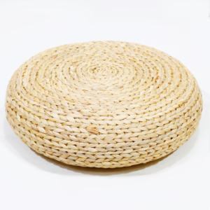 Tabouret tissé rond en jacinthe d'eau naturelle écologique, siège de pouf rustique durable pour la décoration vintage de la maison - Product Image 1