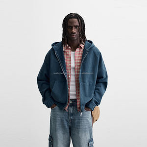 Sudadera con capucha 420 Gsm informal con cremallera completa para hombre 100% algodón personalizado para estampado de hojaldre bordado estampado Digital teñido liso para invierno - Product Image 1