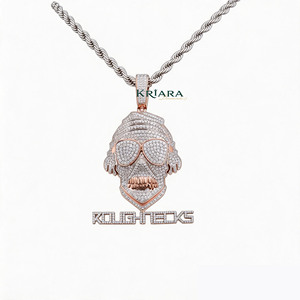 Colgante de Plata 925 Bañado en Oro de 14K con Moissanita, Diseño Cara de Mono con Gafas de Sol, Estilo Hiphop, Amuleto Temático, Unisex, Uso Diario - Product Image 5