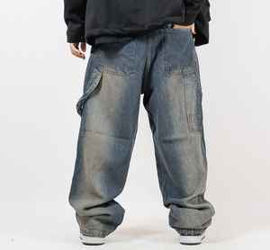 Jean en denim délavé décontracté unisexe pour homme, respirant, écologique, coupe ample, style vintage, jambe large, automne hiver été - Product Image 4