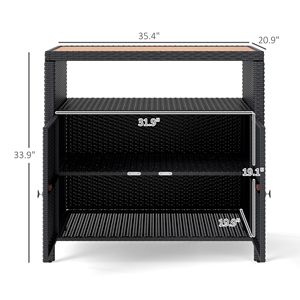 Armario de Almacenamiento Exterior Negro con Tapa de Madera de Acacia y Mesa de Bar de Mimbre, Estante de Dos Puertas para Guardar Toallas de Piscina - Product Image 3