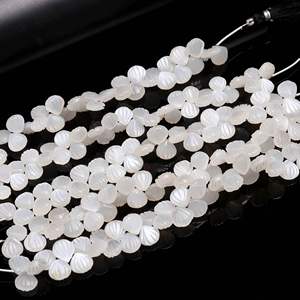 Perles de coquillage sculptées en pierre de lune naturelle pêche, perles de pierres précieuses sculptées à la main, perles de pierre de lune percées sur le côté pour la fabrication de bijoux 9-10mm - Product Image 2