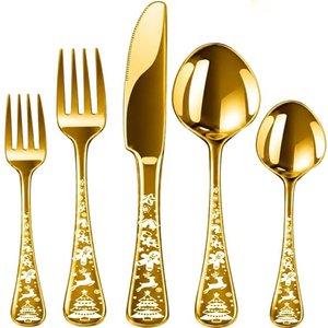 Luxury Royal Designer Gold Floral Flatware <b>Set</b> With <b>Fork</b> Knife <b>And</b> <b>Spoons</b> Dishwasher Safe Wedding Cutlery for Hotel Resort Use - Product Image 6