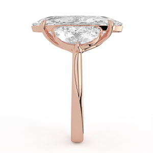 14K 18K Solid Yellow Gold Lab Grown Diamond <b>Ring</b> Oval Cut Center Half <b>Moon</b> Side Stone Trilogy Three Stone Engagement Band - Product Image 5