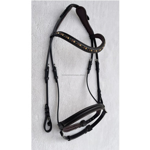 Cabellera de cuero de alta calidad para caballo, tocado anatómico con banda para la frente en forma de U de cristal, estilo de sillín occidental - Product Image 1