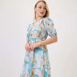 Georgette <b>Summer</b> Midi Dress High Quality Custom Eco-Friendly Natural Waist Elegant Lace Bow <b>Decoration</b> Floral Pattern Short - Product Image 1