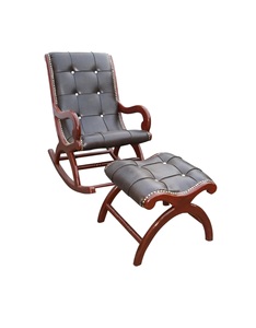 Fauteuil à bascule en bois de Sheesham, artisanal et rembourré |   Fauteuil en bois avec accoudoirs, assise et dossier rembourrés pour salon - Product Image 1