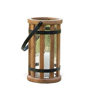 Farol de Vidrio y Madera Rústico con Asa de Metal, Decorativo para Mesa, Decoración para el Hogar y Bodas - Product Image 1