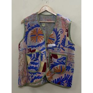 Beautiful Vintage <b>Women</b> Hand Embroidered Floral V Neck kantha suzani <b>vest</b> with covered button high quality <b>women</b> ethnic <b>vest</b> - Product Image 6