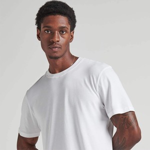 T-shirt en coton blanc pour homme, col rond, manches courtes, coupe classique, jersey uni respirant, haut tricoté, coton premium, streetwear - Product Image 2