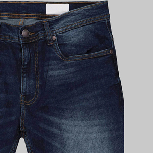 Jean en denim de coton bleu foncé pour homme, coupe slim, respirant, délavé, grande taille, extensible, couleur unie, service OEM, séchage rapide - Product Image 5