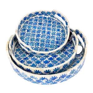 Ensemble de vases modernes faits à la main en MDF avec incrustation de coquillages, finition craquelée bleue, décoration d'intérieur avec design de trou unique - Product Image 2