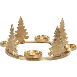 Luxury Gold Metal <b>Christmas</b> Advent Wreath Candle Holder with 4 Pine <b>Tree</b> Iron Art Tealight Stand For <b>Table</b> Decoration - Product Image 1
