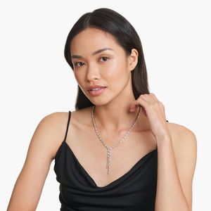 Collier de luxe en diamants de laboratoire multi-formes, or blanc 14 carats, émeraude et diamant taille ovale, collier lariat, diamant certifié IGI - Product Image 1