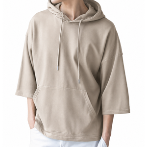 Sweat-shirt à capuche surdimensionné pour homme, couleur unie, en coton tricoté, décontracté, pour l'automne, avec poche, coupe classique - Product Image 3